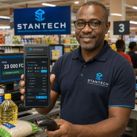 Terminal STANTECH à la caisse d'un supermarché